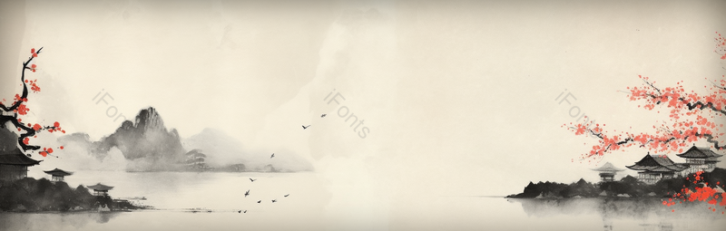 中国风梅花水墨山水背景意境,插画/手绘图,插画/手绘图库,插画/手绘图下载,插画/手绘